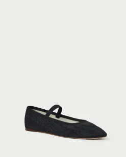 New Loeffler Randall Leonie Black Embroidered Bow Flat Black/Black />