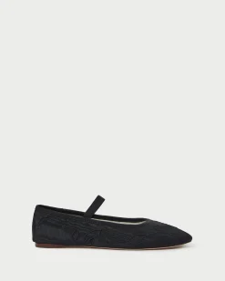 New Loeffler Randall Leonie Black Embroidered Bow Flat Black/Black />