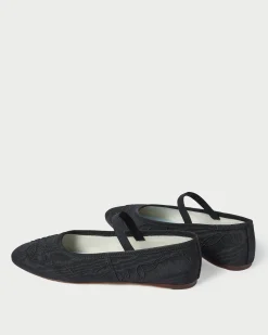 New Loeffler Randall Leonie Black Embroidered Bow Flat Black/Black /><noscript><img width=