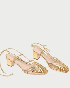 Clearance Loeffler Randall Livvy Leather Heeled Sandal Gold