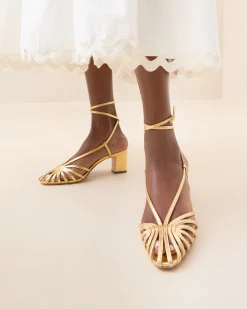 Clearance Loeffler Randall Livvy Leather Heeled Sandal Gold