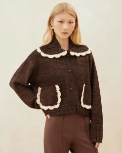 Sale Loeffler Randall Lo Brown/Cream Collared Cardigan Brown/Cream />
