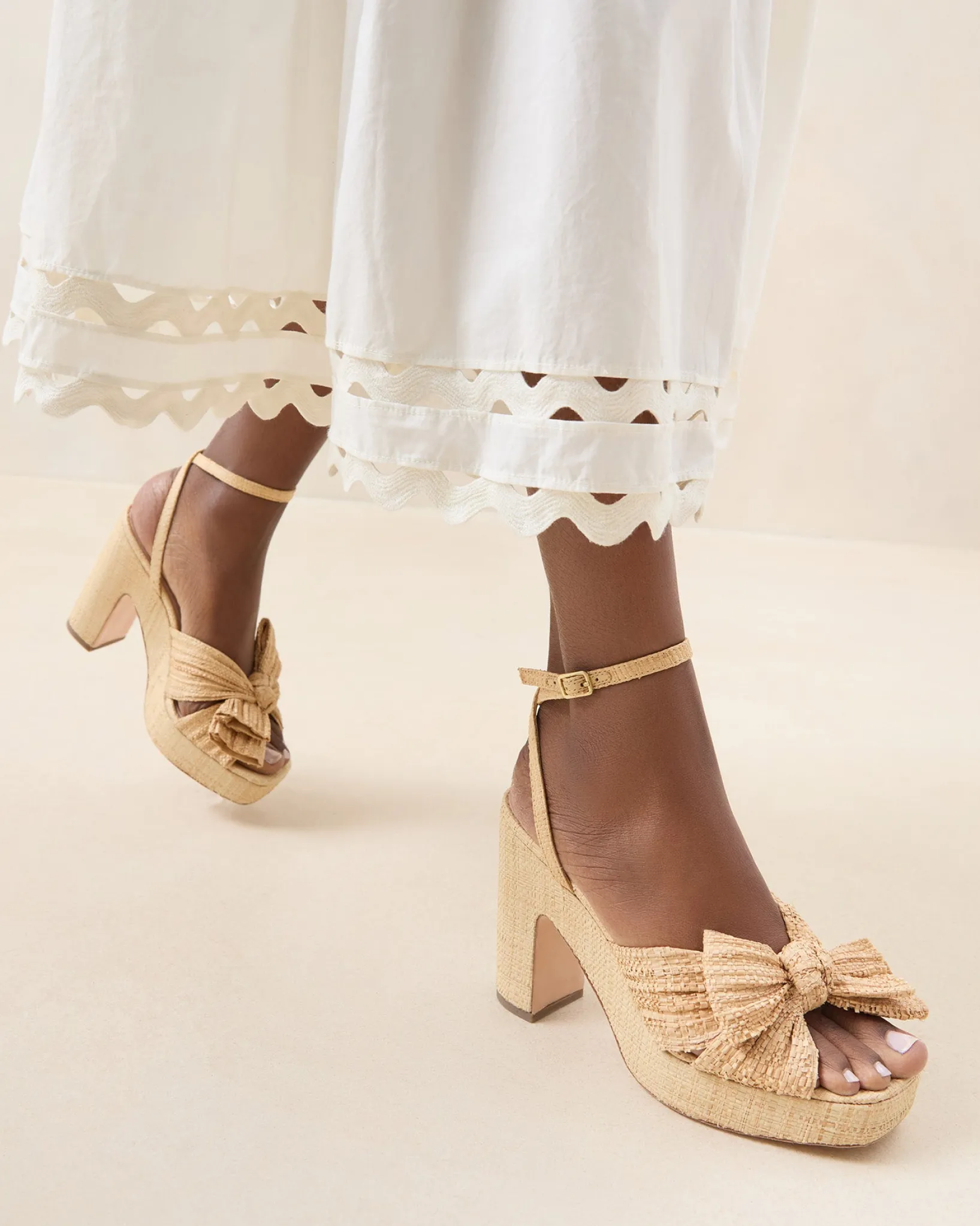 New Loeffler Randall Lucia Natural Pleated Bow Platform Natural />