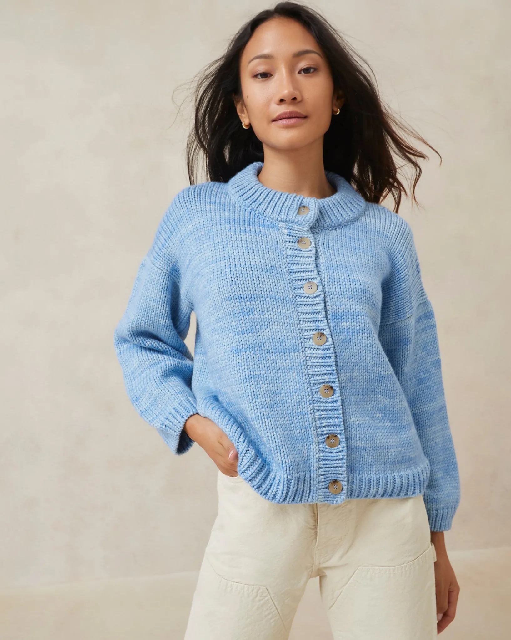 Sale Loeffler Randall Maddie Blue Mock Neck Cardigan Light Blue