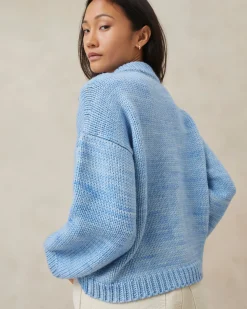 Sale Loeffler Randall Maddie Blue Mock Neck Cardigan Light Blue