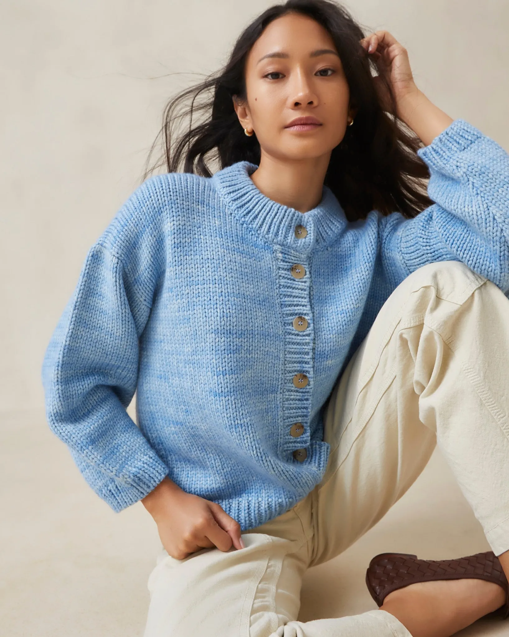 Sale Loeffler Randall Maddie Blue Mock Neck Cardigan Light Blue