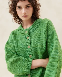 Sale Loeffler Randall Maddie Sapphire Mock Neck Cardigan Sapphire Green