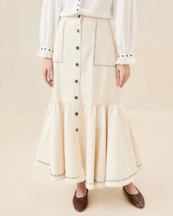 New Loeffler Randall Mateo Button-Front Skirt Natural