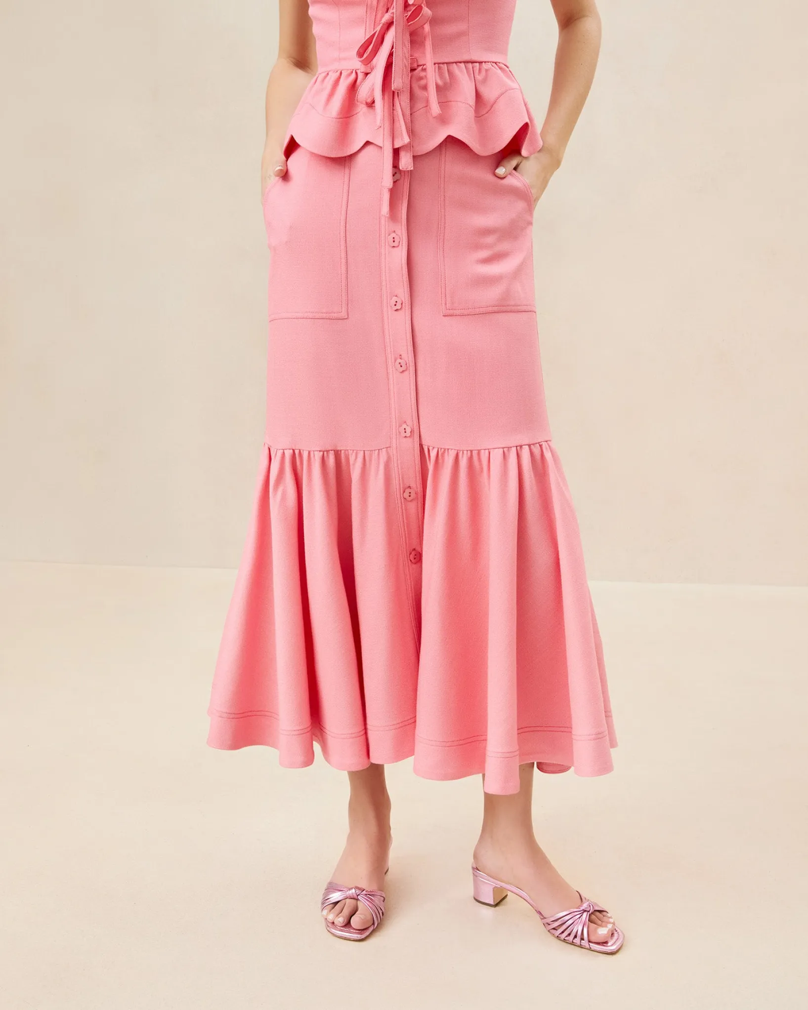 Discount Loeffler Randall Mateo Button-Front Skirt Watermelon
