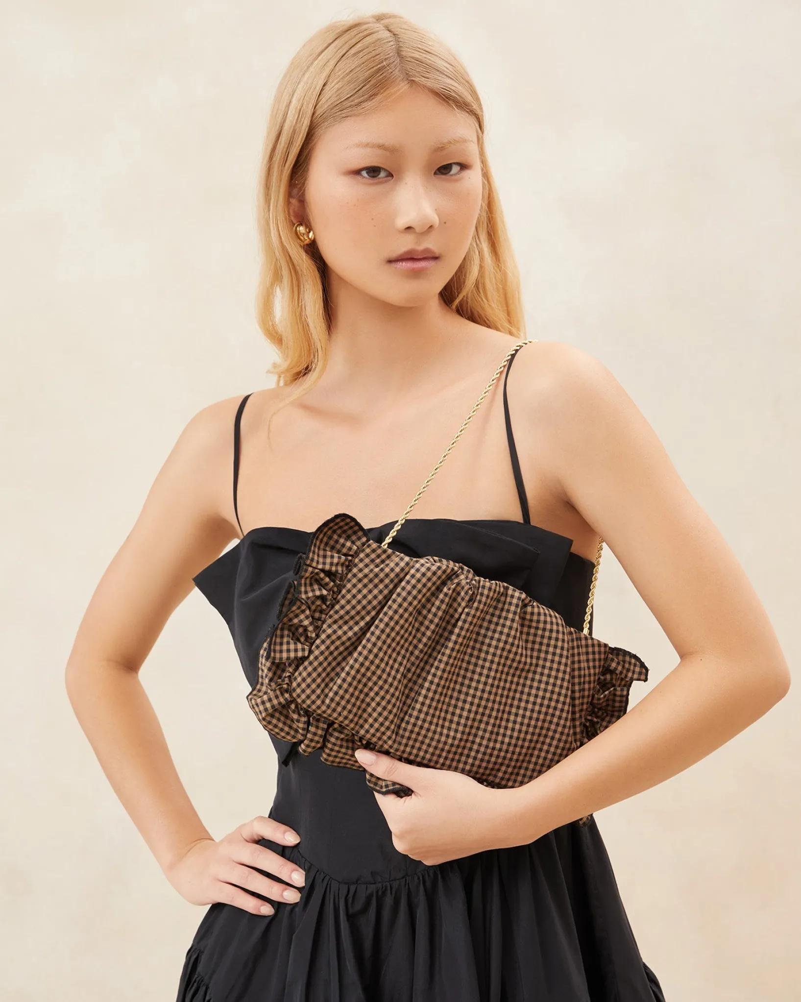 Discount Loeffler Randall Mavis Moiré Ruffle Clutch Vanilla