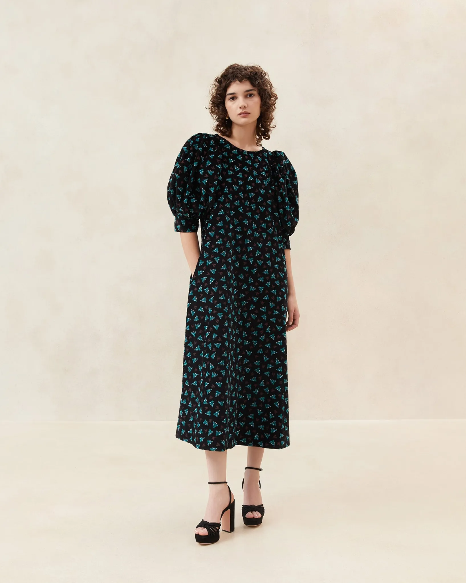 New Loeffler Randall Maxwell Corduroy Dress Black Floral