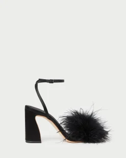 Clearance Loeffler Randall Minerva Black Satin/Feather Sandal Black />