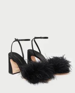 Clearance Loeffler Randall Minerva Black Satin/Feather Sandal Black /><noscript><img width=