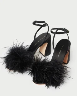 Clearance Loeffler Randall Minerva Black Satin/Feather Sandal Black /><noscript><img width=