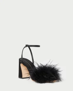 Clearance Loeffler Randall Minerva Black Satin/Feather Sandal Black /><noscript><img width=