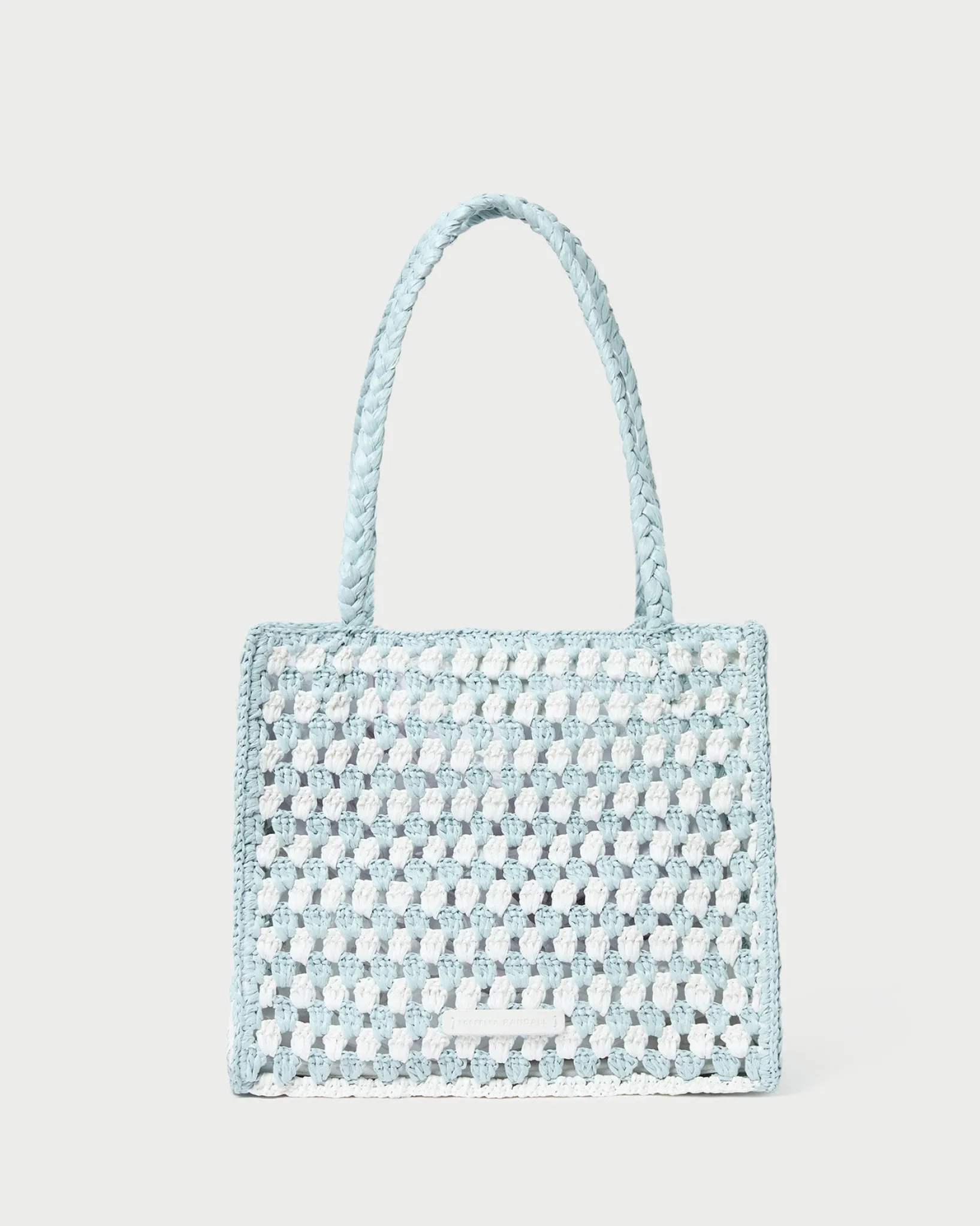 Sale Loeffler Randall Missy Blue/Cream Crochet Tote Cream/Blue