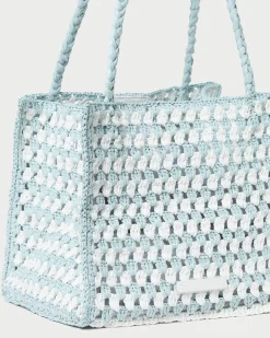 Sale Loeffler Randall Missy Blue/Cream Crochet Tote Cream/Blue