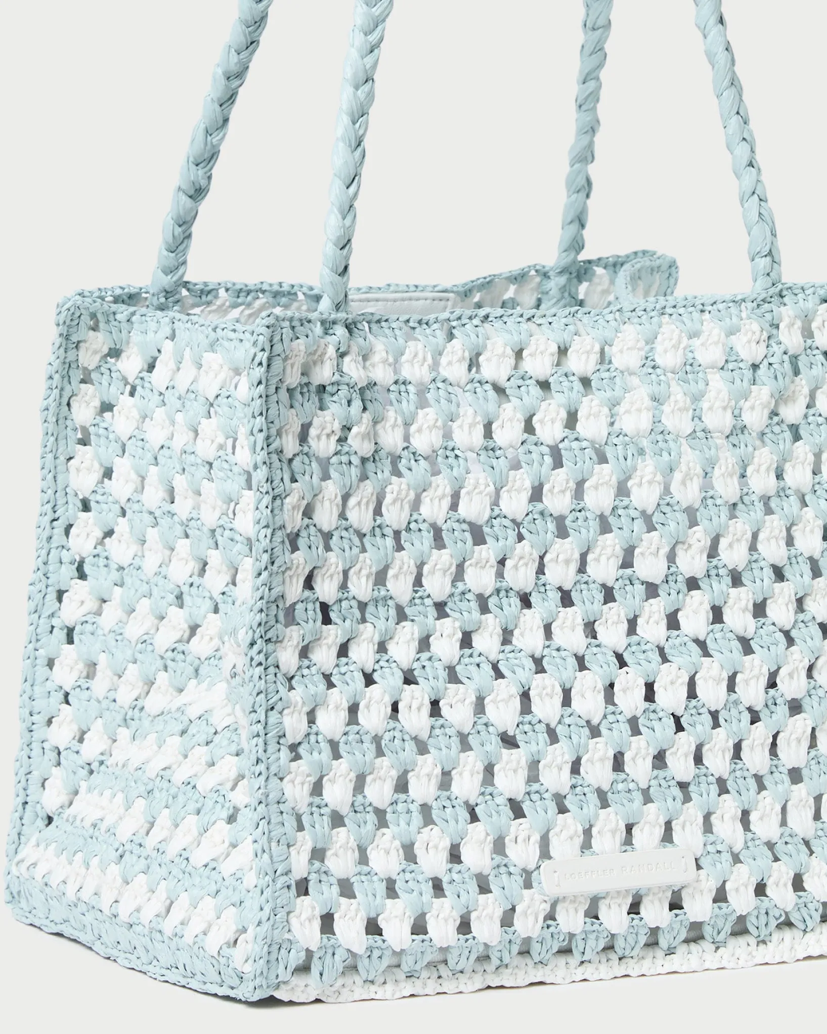 Sale Loeffler Randall Missy Blue/Cream Crochet Tote Cream/Blue