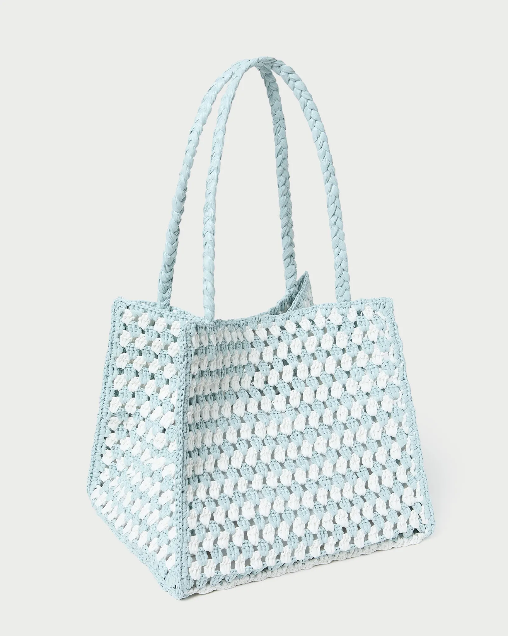 Sale Loeffler Randall Missy Blue/Cream Crochet Tote Cream/Blue