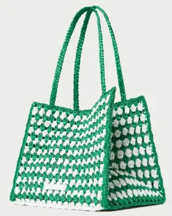 Sale Loeffler Randall Missy Blue/Cream Crochet Tote Cream/Blue