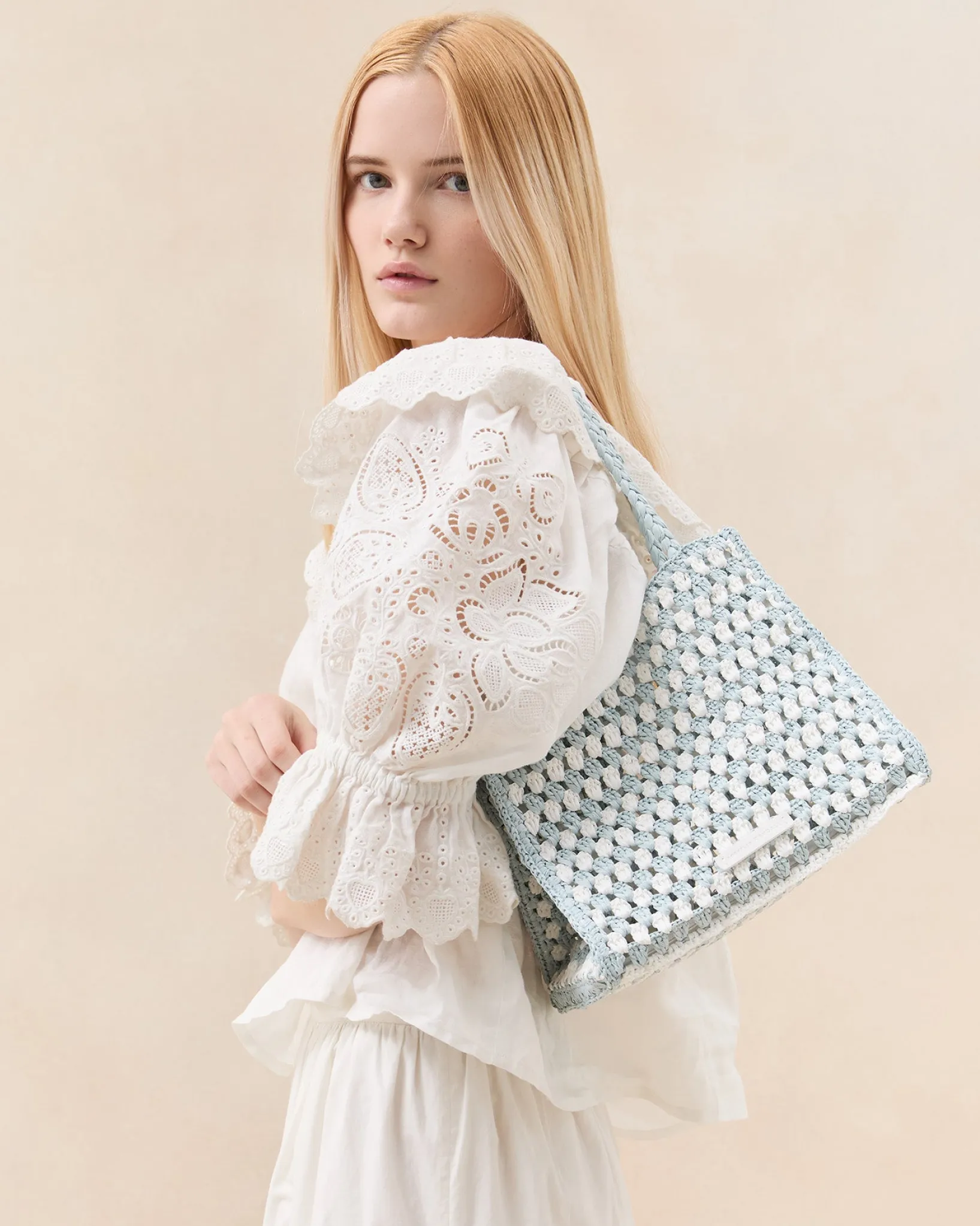 Hot Loeffler Randall Missy Crochet Tote Green/Cream