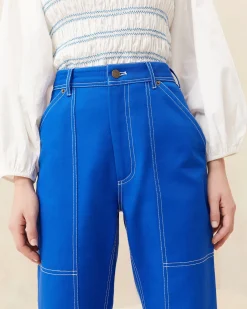 Outlet Loeffler Randall Molly Blue Denim Carpenter Pant Bright Blue />