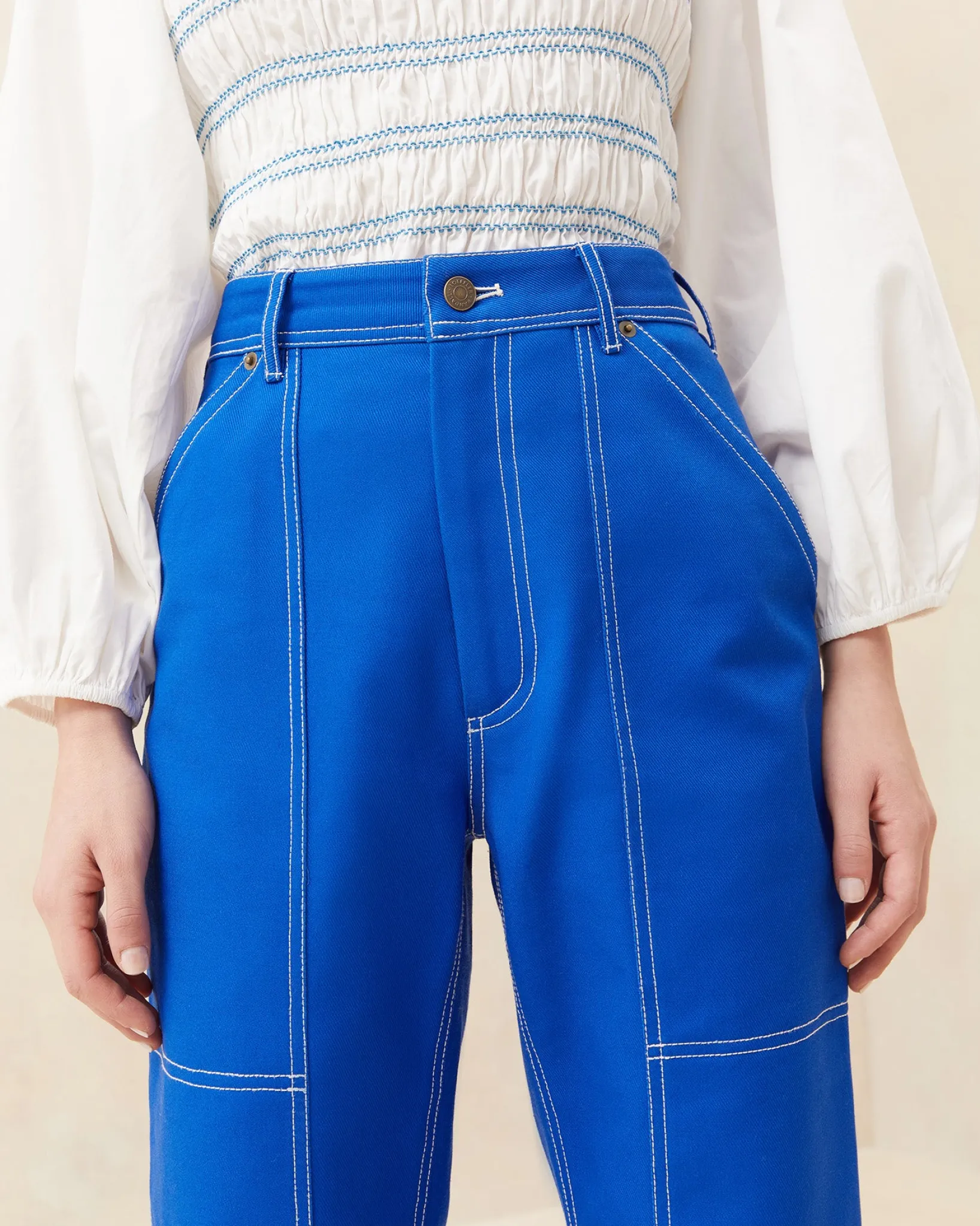 Outlet Loeffler Randall Molly Blue Denim Carpenter Pant Bright Blue />