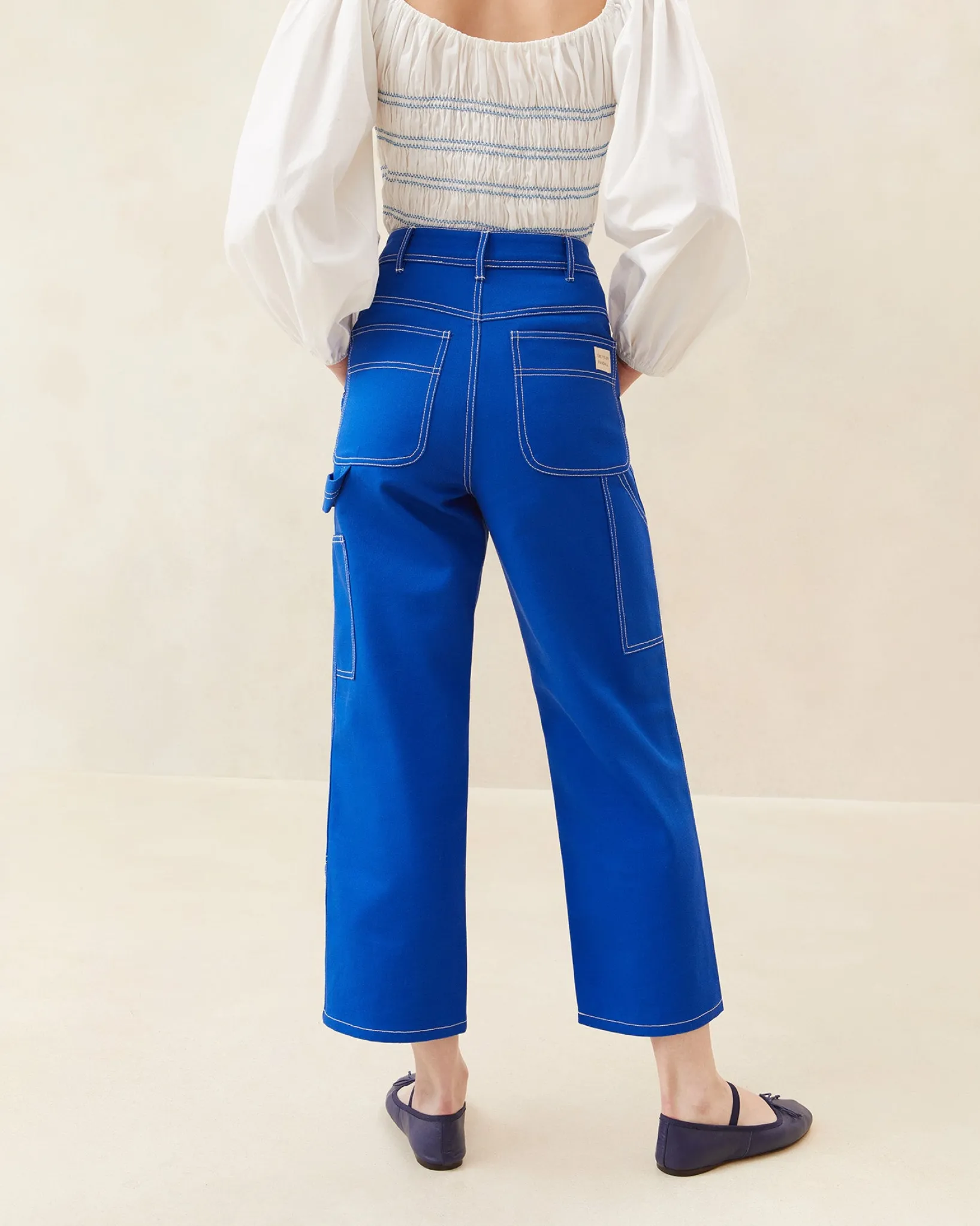 Outlet Loeffler Randall Molly Blue Denim Carpenter Pant Bright Blue />