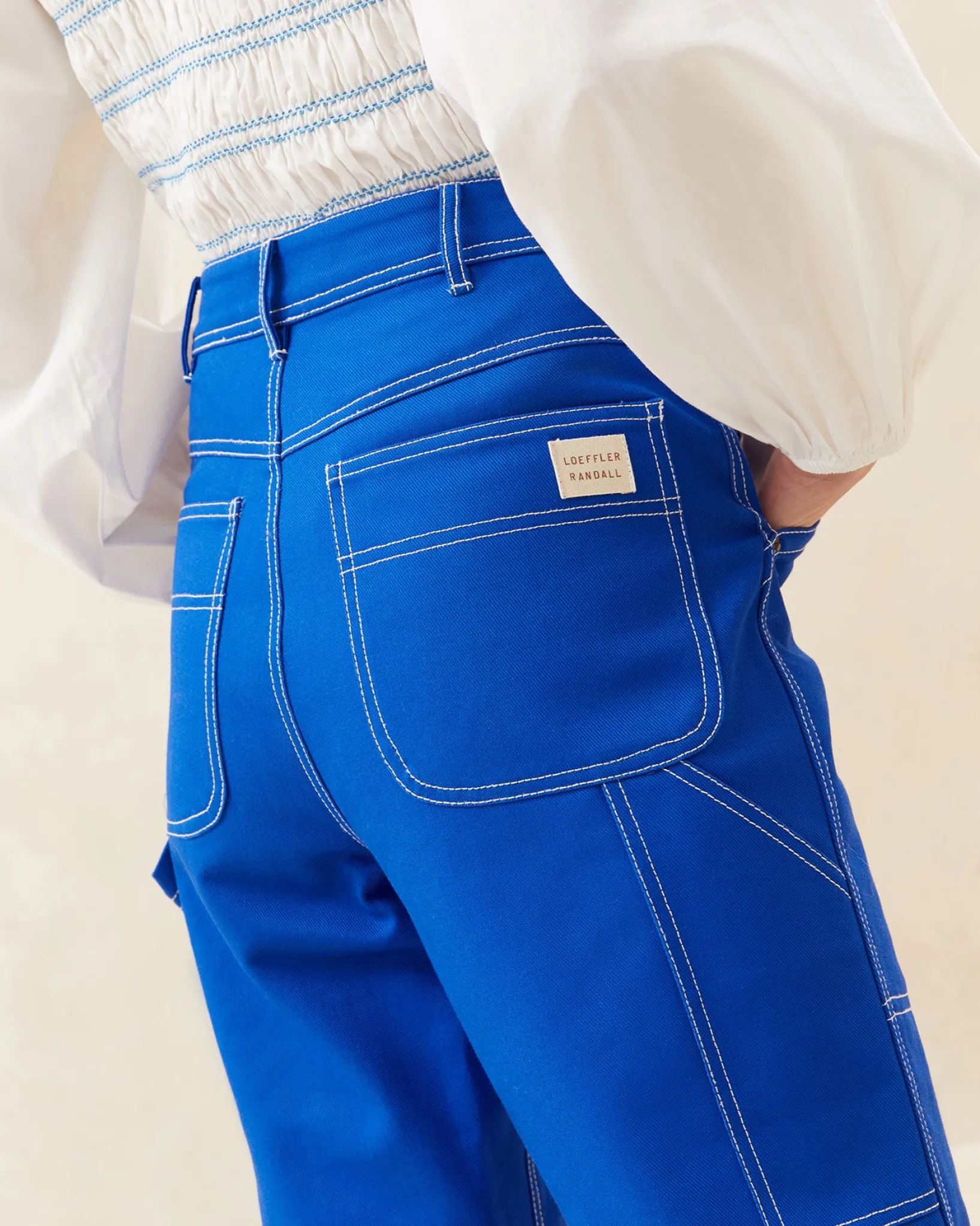 Outlet Loeffler Randall Molly Blue Denim Carpenter Pant Bright Blue />