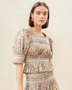 Outlet Loeffler Randall Nicola Cream Floral Cinched Blouse Cream Multi