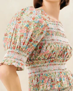 Outlet Loeffler Randall Nicola Cream Floral Cinched Blouse Cream Multi