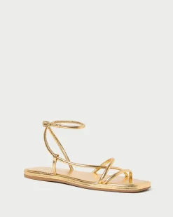 Outlet Loeffler Randall Noor Leather Flat Sandal Gold