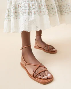 Outlet Loeffler Randall Noor Leather Flat Sandal Gold