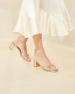 Loeffler Randall Olivia Knot Mid-Heel Sandal Champagne