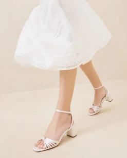 New Loeffler Randall Olivia Knot Mid-Heel Sandal Cream