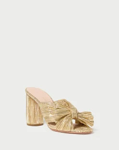 Clearance Loeffler Randall Penny Pleated Bow Heel Gold