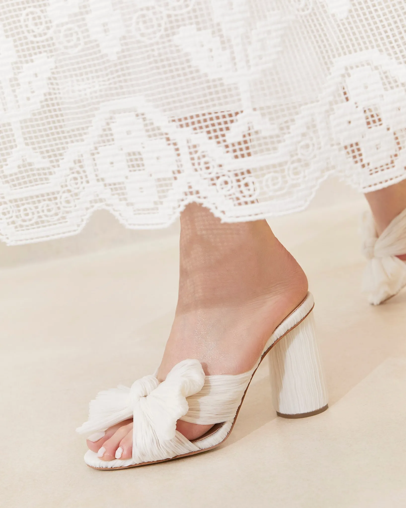 Discount Loeffler Randall Penny Pleated Bow Heel Pearl