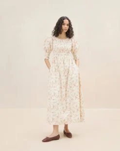 Outlet Loeffler Randall Quinn Pink Floral Cinched Dress Cream/Pink/Yellow Trellis Floral