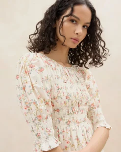 Outlet Loeffler Randall Quinn Pink Floral Cinched Dress Cream/Pink/Yellow Trellis Floral