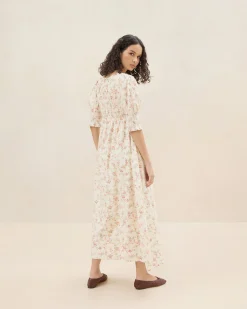 Outlet Loeffler Randall Quinn Pink Floral Cinched Dress Cream/Pink/Yellow Trellis Floral