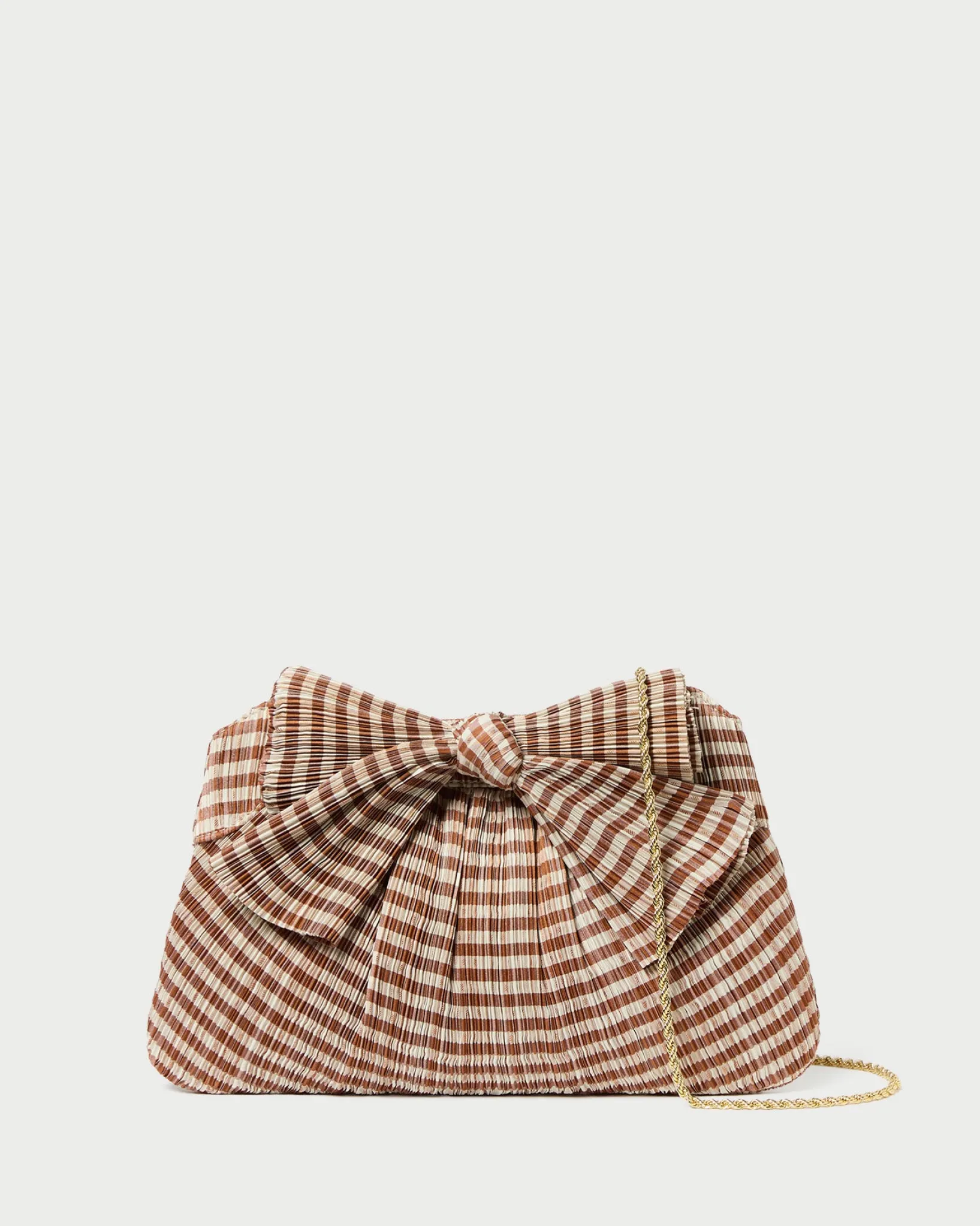 New Loeffler Randall Rayne Bow Clutch Brown Gingham