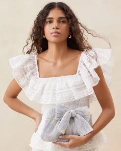 Clearance Loeffler Randall Rayne Pleated Bow Clutch White