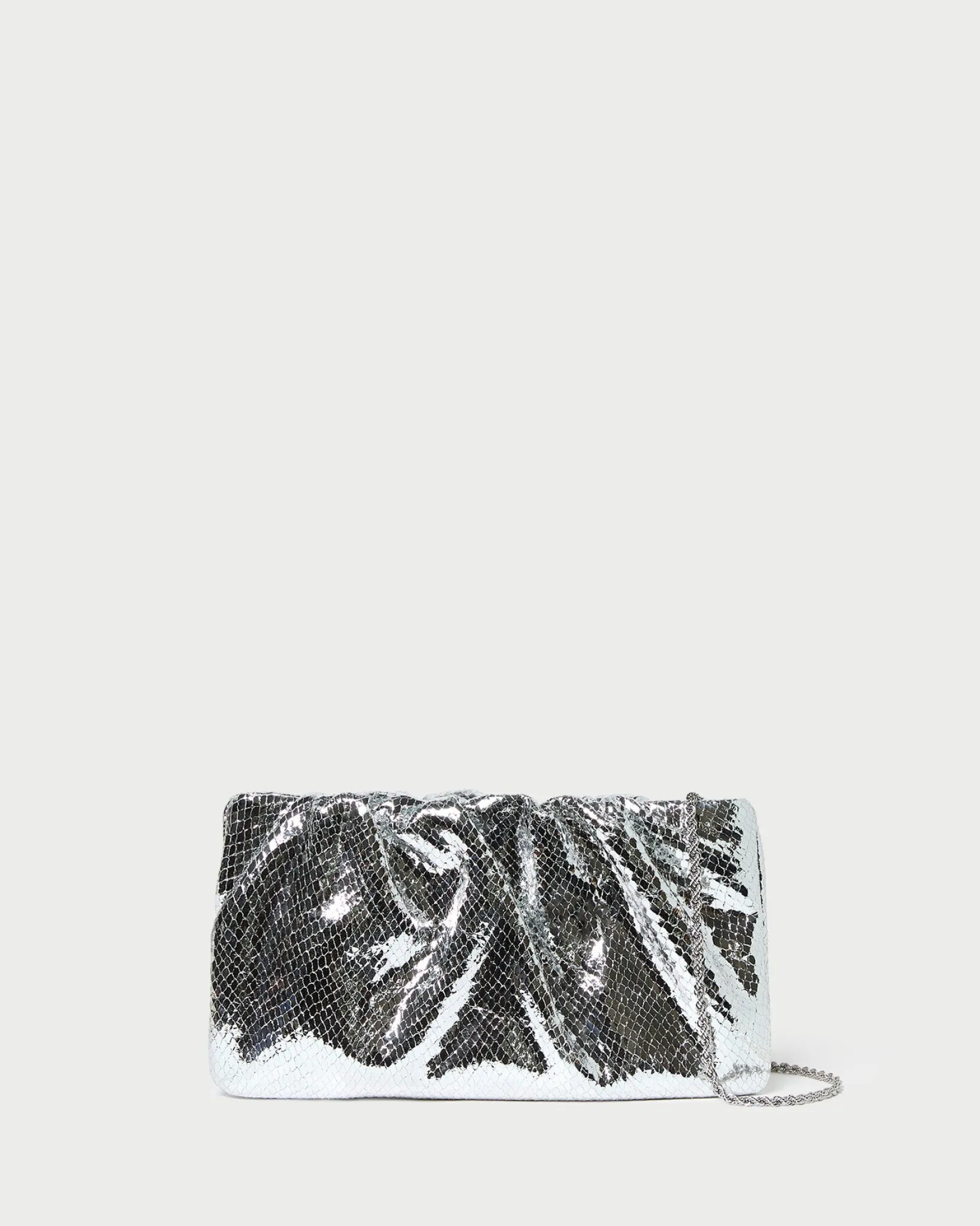 Loeffler Randall Serena Silver Gathered Leather Clutch Silver />