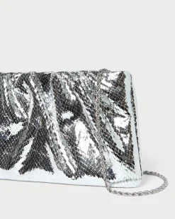 Loeffler Randall Serena Silver Gathered Leather Clutch Silver />