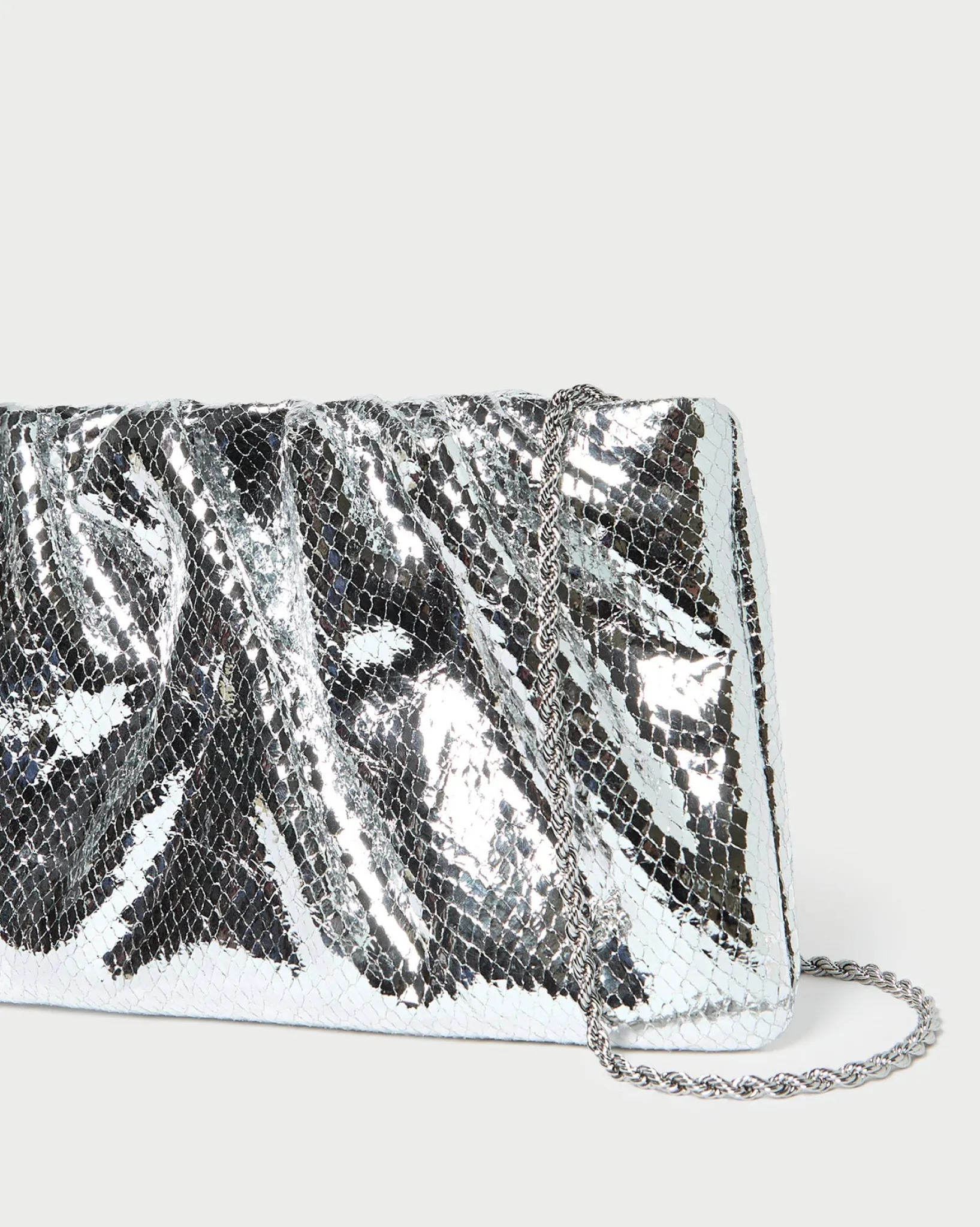 Loeffler Randall Serena Silver Gathered Leather Clutch Silver />