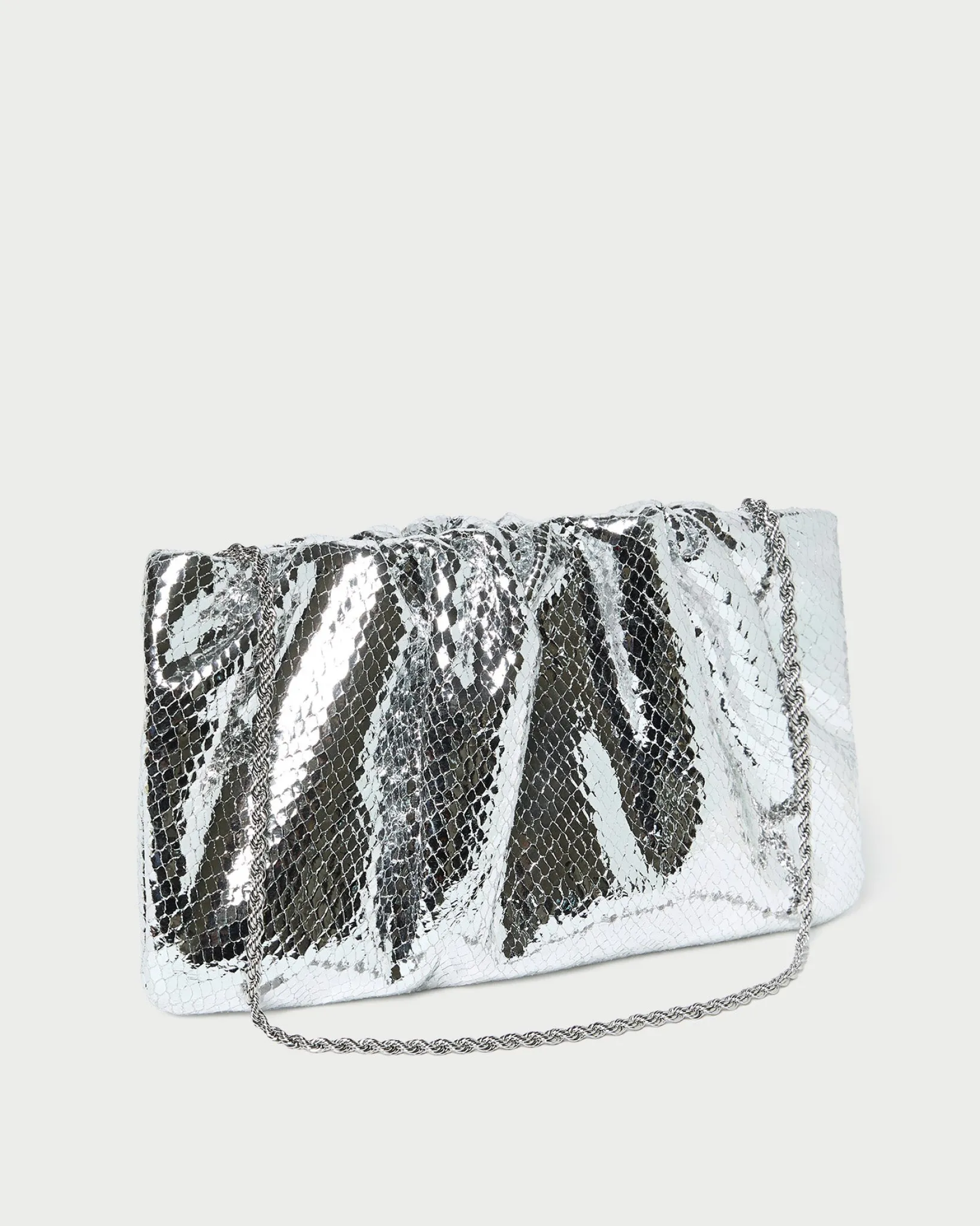 Loeffler Randall Serena Silver Gathered Leather Clutch Silver />