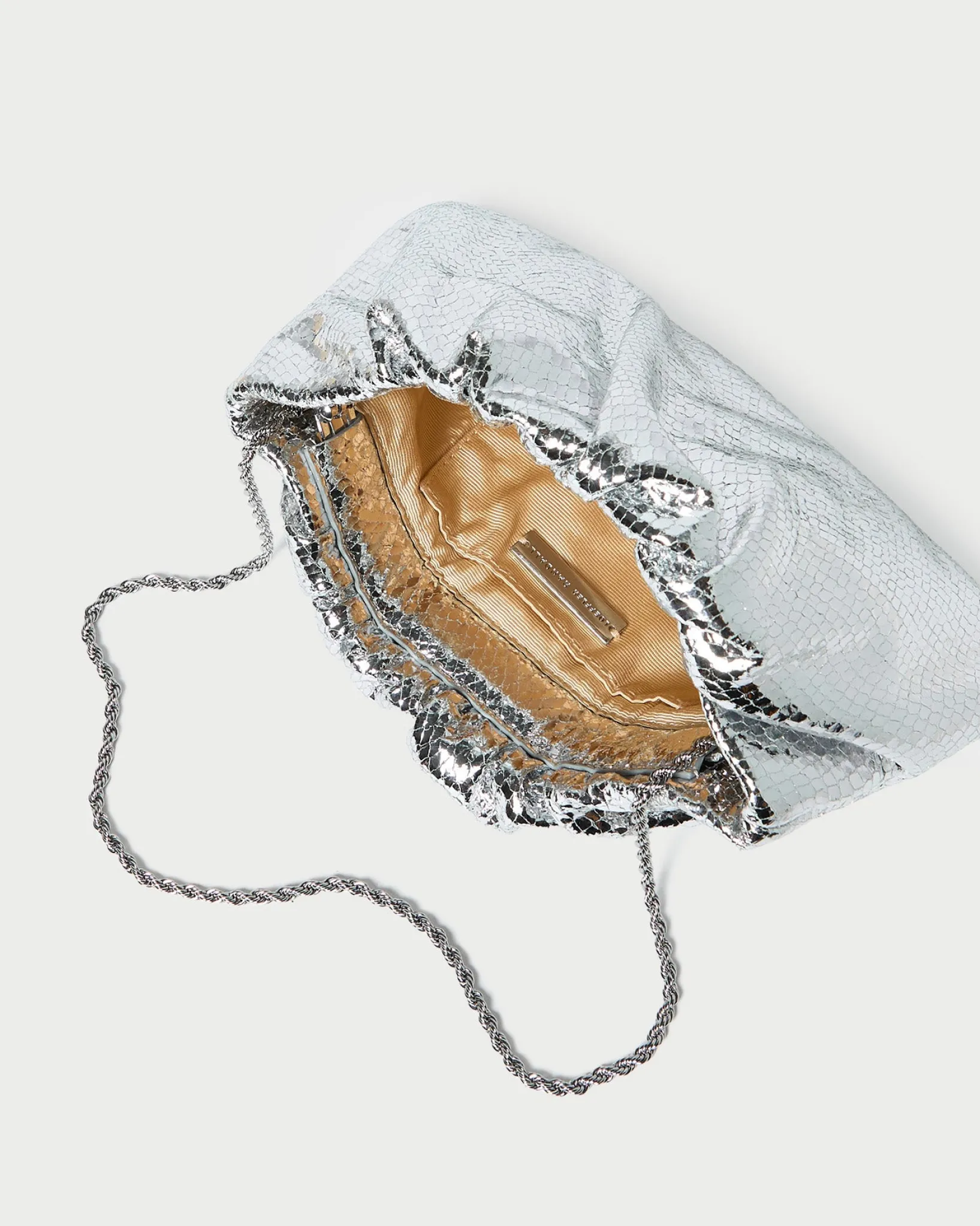 Loeffler Randall Serena Silver Gathered Leather Clutch Silver />