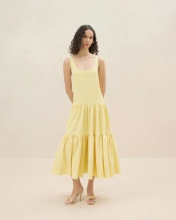 Outlet Loeffler Randall Soren Yellow Tiered Sleeveless Dress Soft Yellow />