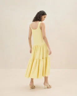 Outlet Loeffler Randall Soren Yellow Tiered Sleeveless Dress Soft Yellow /><noscript><img width=