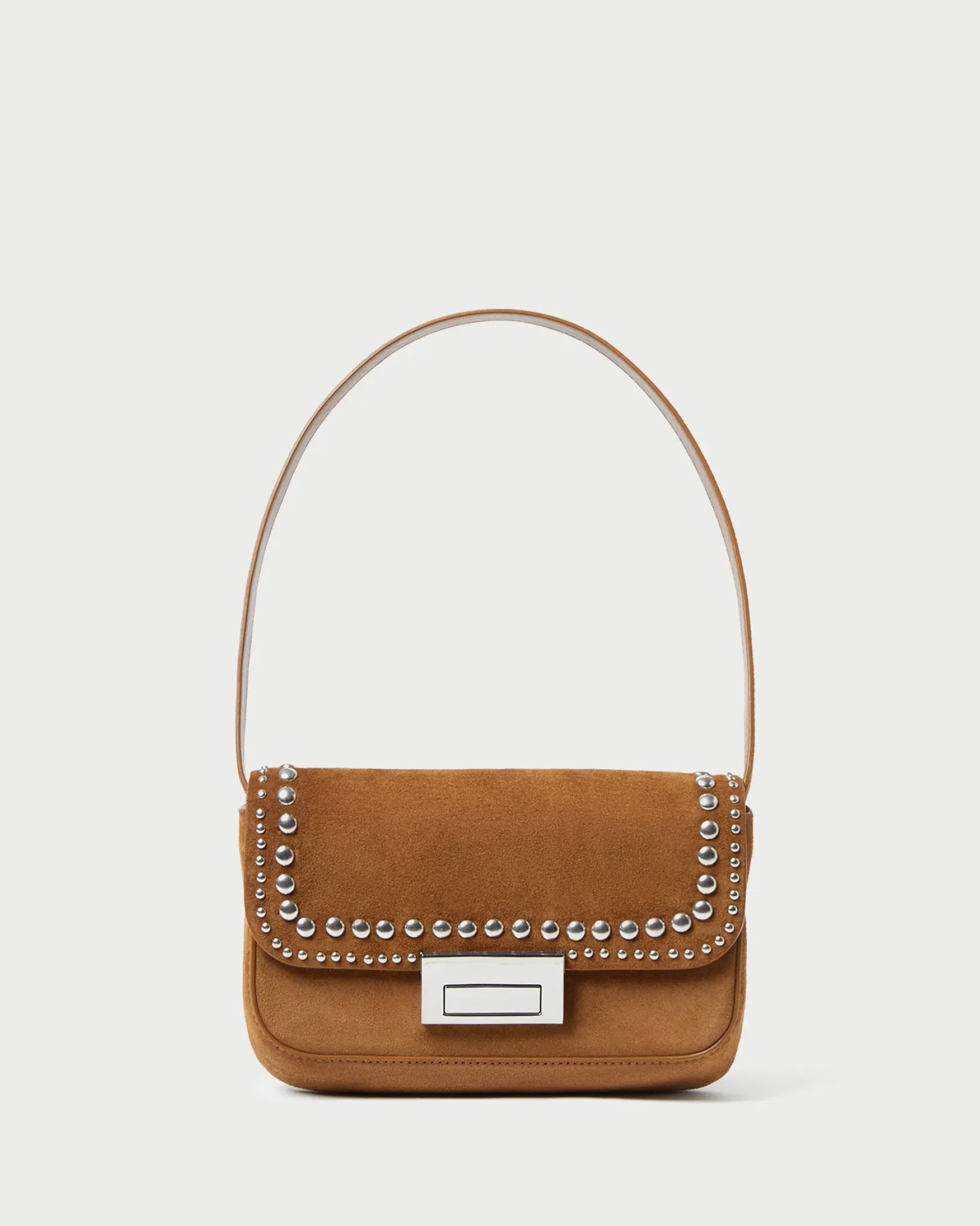 Sale Loeffler Randall Stefania Cacao Studded Baguette Bag Cacao/Silver